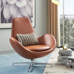 Elegant Chaise Living Room Metal Legs Lounge Leather Egg Chair Leisure Swivel Hotel Chair Office Chair