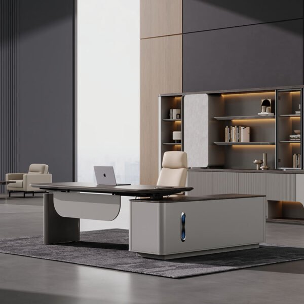 Electric Height Adjustable L Shaped Executive Stainless Steel Leg Sit Stand CEO Office Desk - 图片 5