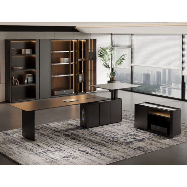 Height Adjustable Modern Wood Design MDF Executive L Shaped CEO Office Table Boss Executive Desk - 图片 3