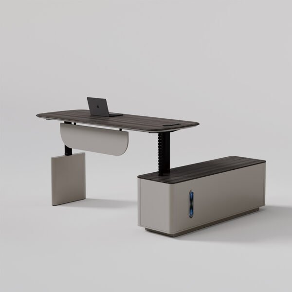 Electric Height Adjustable L Shaped Executive Stainless Steel Leg Sit Stand CEO Office Desk - 图片 2