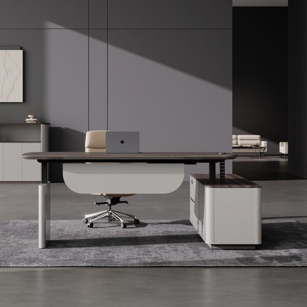 Electric Height Adjustable L Shaped Executive Stainless Steel Leg Sit Stand CEO Office Desk - 图片 4