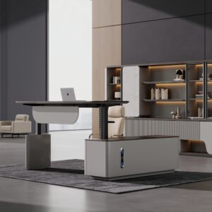 Electric Height Adjustable L Shaped Executive Stainless Steel Leg Sit Stand CEO Office Desk