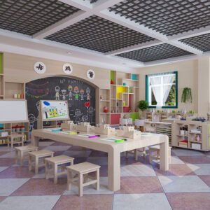 Kindergarten Preschool Montessori Daycare School Drawing Area Wooden Tables and Chair